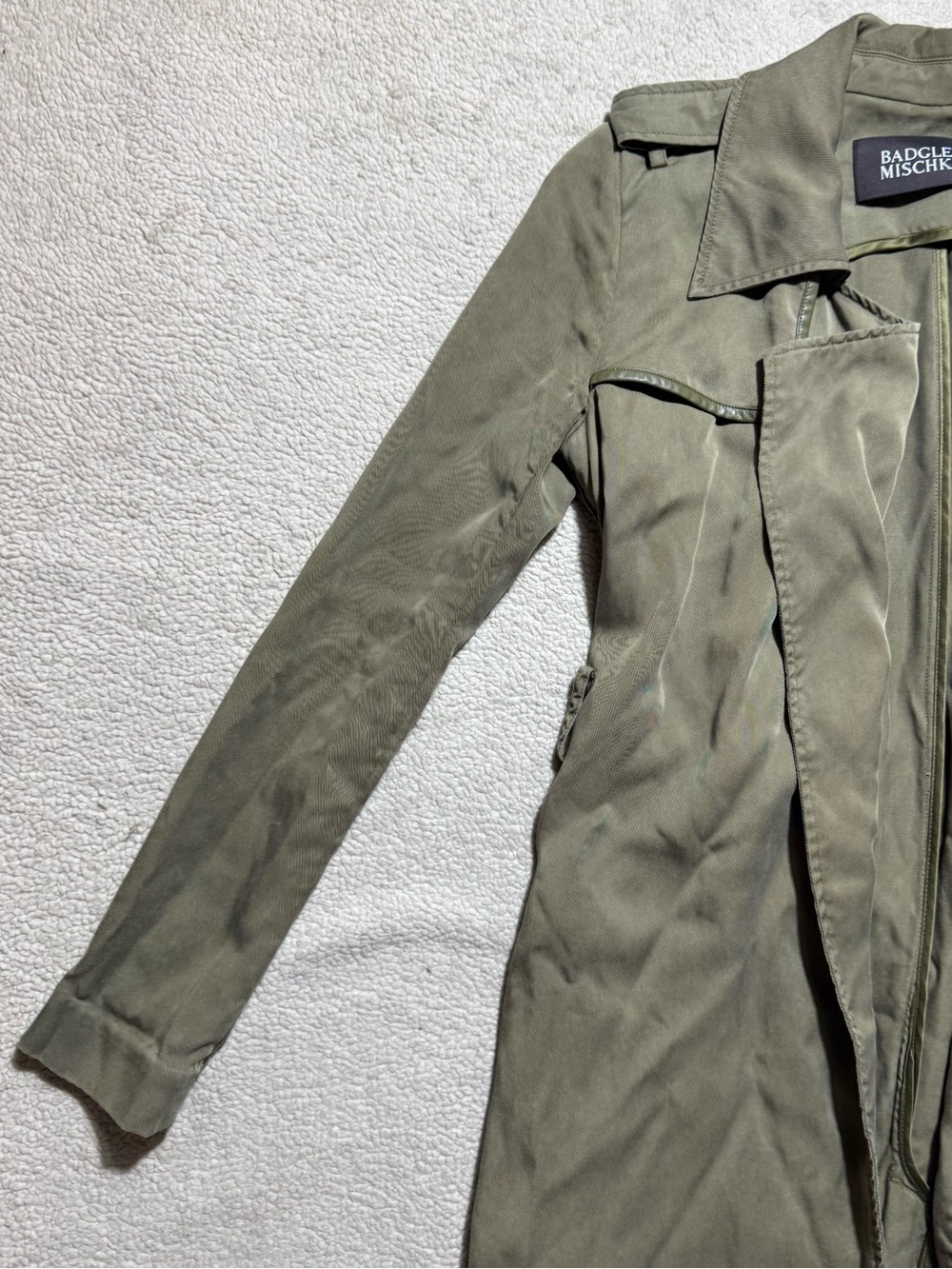 Badgley Mischka Jacket Womens 2XS‎ Green Trench Coat Collared Waist Tie Lyocell - Picture 4 of 13